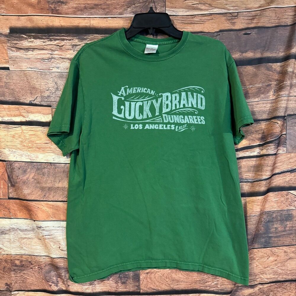 Lucky Brand T-Shirt Men's Green L 100% Cotton Crew Neck Graphic Tee